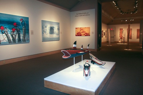 Installation image from Crossing Cultures: The Owen and Wagner Collection of Contemporary Aboriginal Australian Art at the Hood Museum of Art.